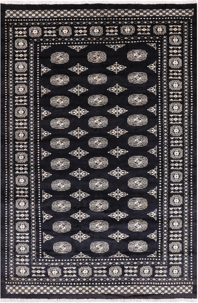 Black Bokhara Handmade Wool Rug - 5' 6" X 8' 6"