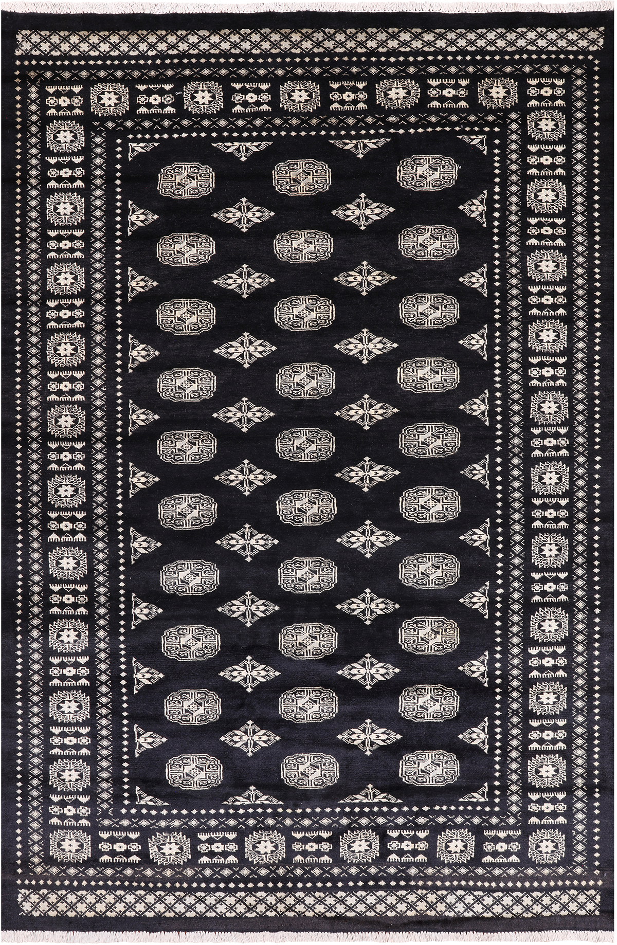 Black Bokhara Handmade Wool Rug - 5' 6" X 8' 6"