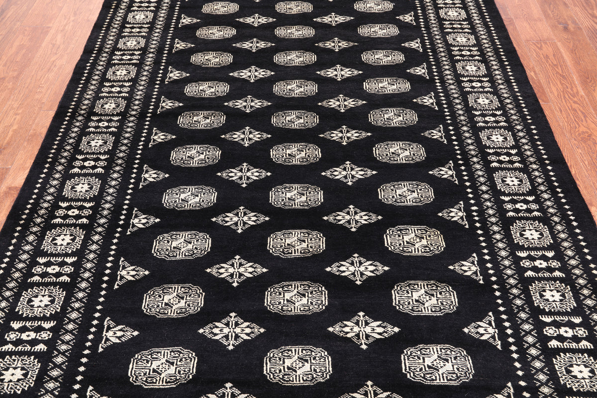 Black Bokhara Handmade Wool Rug - 5' 6" X 8' 6"