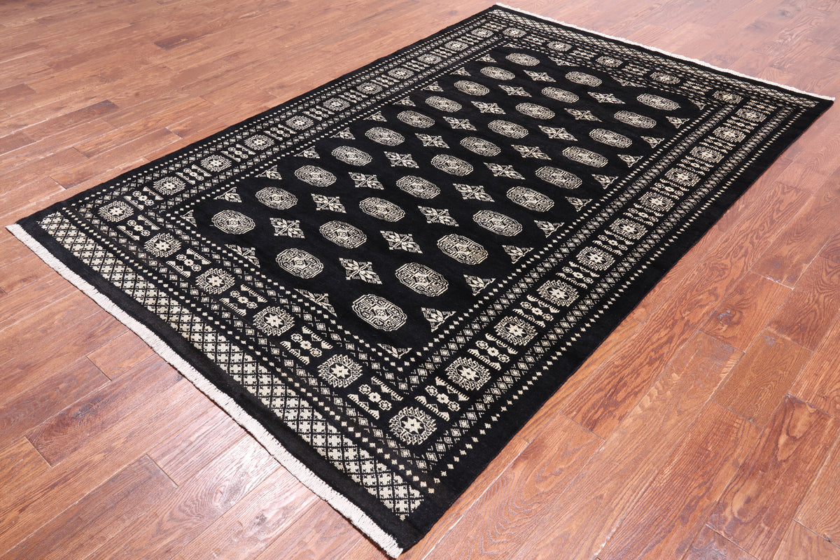 Black Bokhara Handmade Wool Rug - 5' 6" X 8' 6"