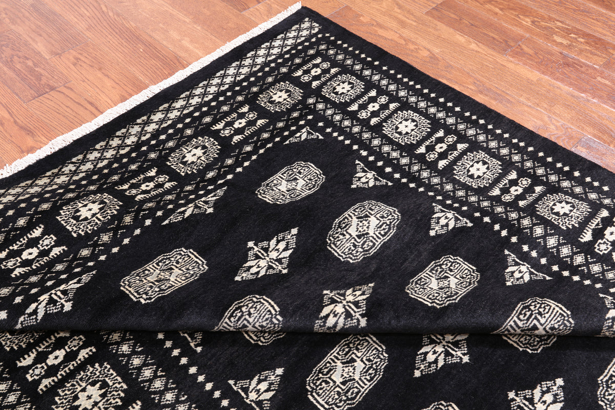 Black Bokhara Handmade Wool Rug - 5' 6" X 8' 6"