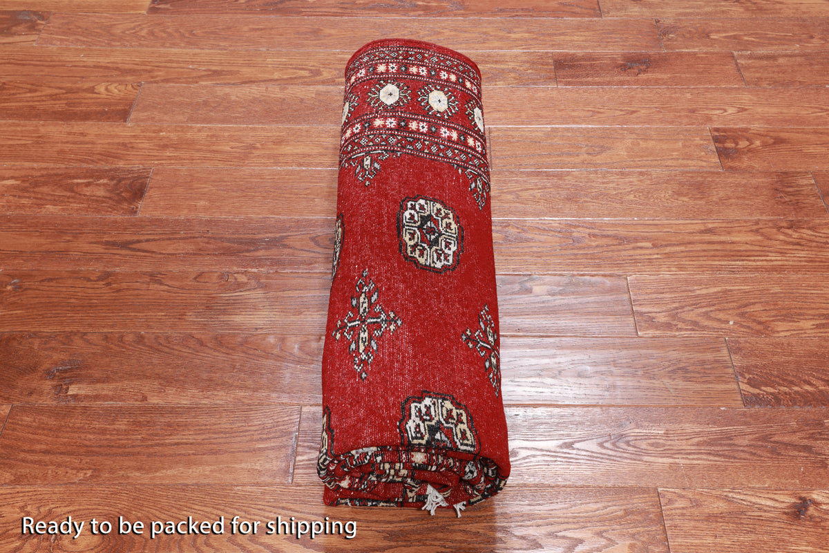 Red Bokhara Handmade Wool Rug - 5' 7" X 8' 3"
