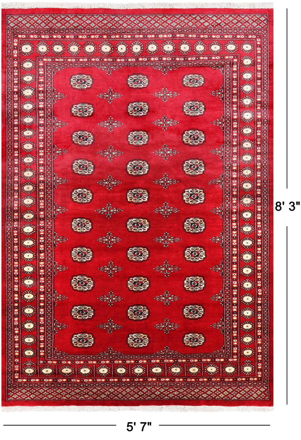 Red Bokhara Handmade Wool Rug - 5' 7" X 8' 3"