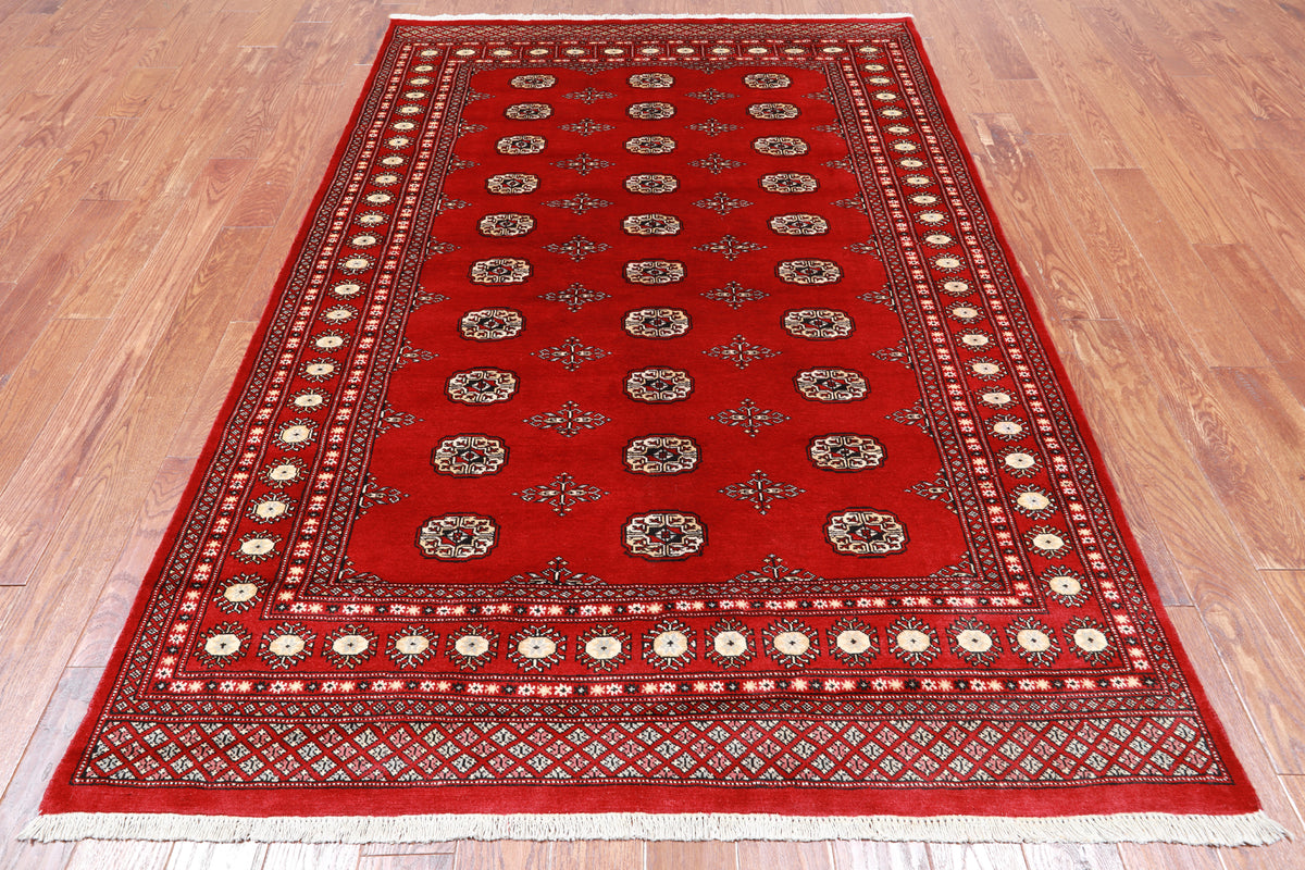 Red Bokhara Handmade Wool Rug - 5' 7" X 8' 3"