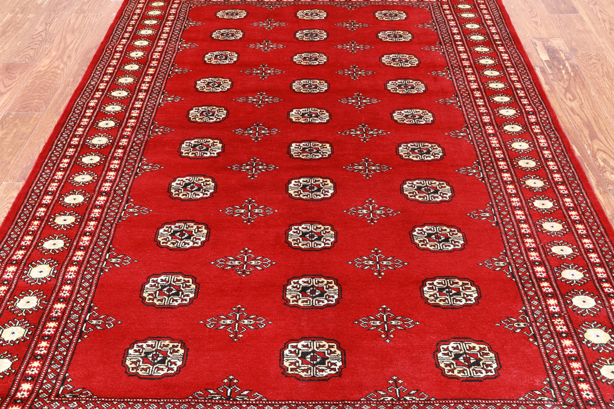 Red Bokhara Handmade Wool Rug - 5' 7" X 8' 3"