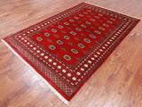 Red Bokhara Handmade Wool Rug - 5' 7" X 8' 3"