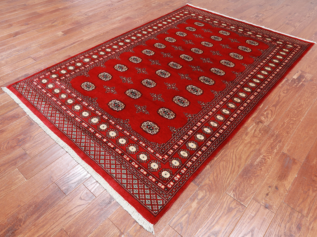 Red Bokhara Handmade Wool Rug - 5' 7" X 8' 3"