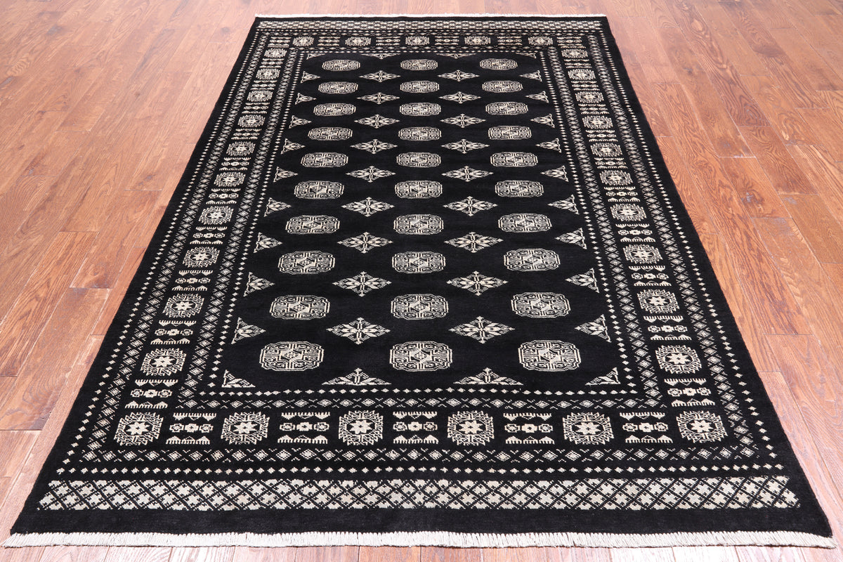 Black Bokhara Hand-Knotted Wool Rug - 5' 7" X 8' 3"