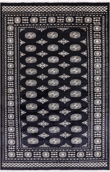Black Bokhara Hand-Knotted Wool Rug - 5' 7" X 8' 3"