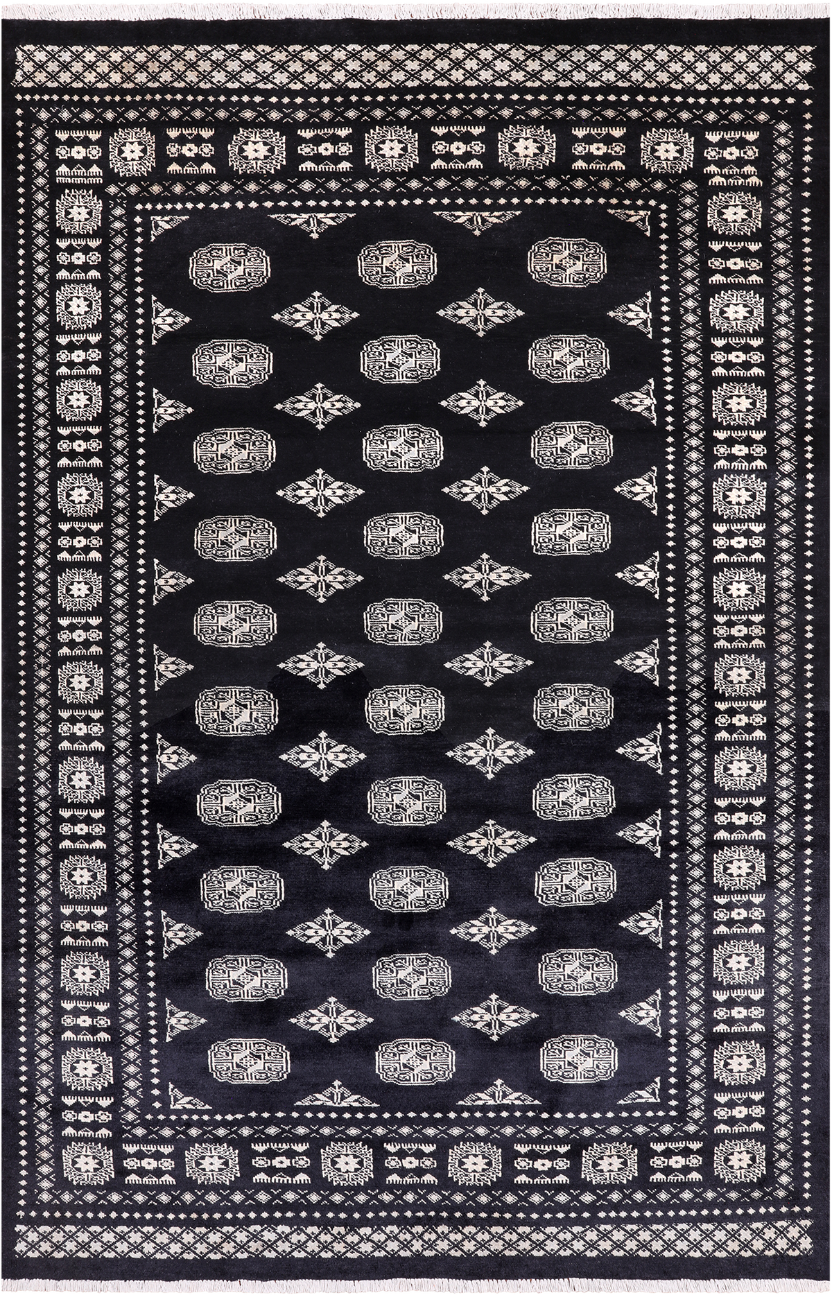 Black Bokhara Hand-Knotted Wool Rug - 5' 7" X 8' 3"
