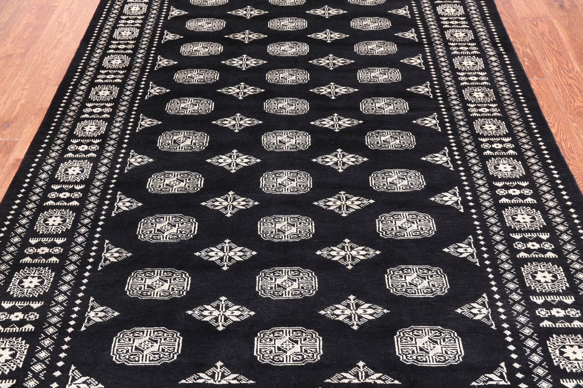 Black Bokhara Hand-Knotted Wool Rug - 5' 7" X 8' 3"