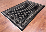 Black Bokhara Hand-Knotted Wool Rug - 5' 7" X 8' 3"