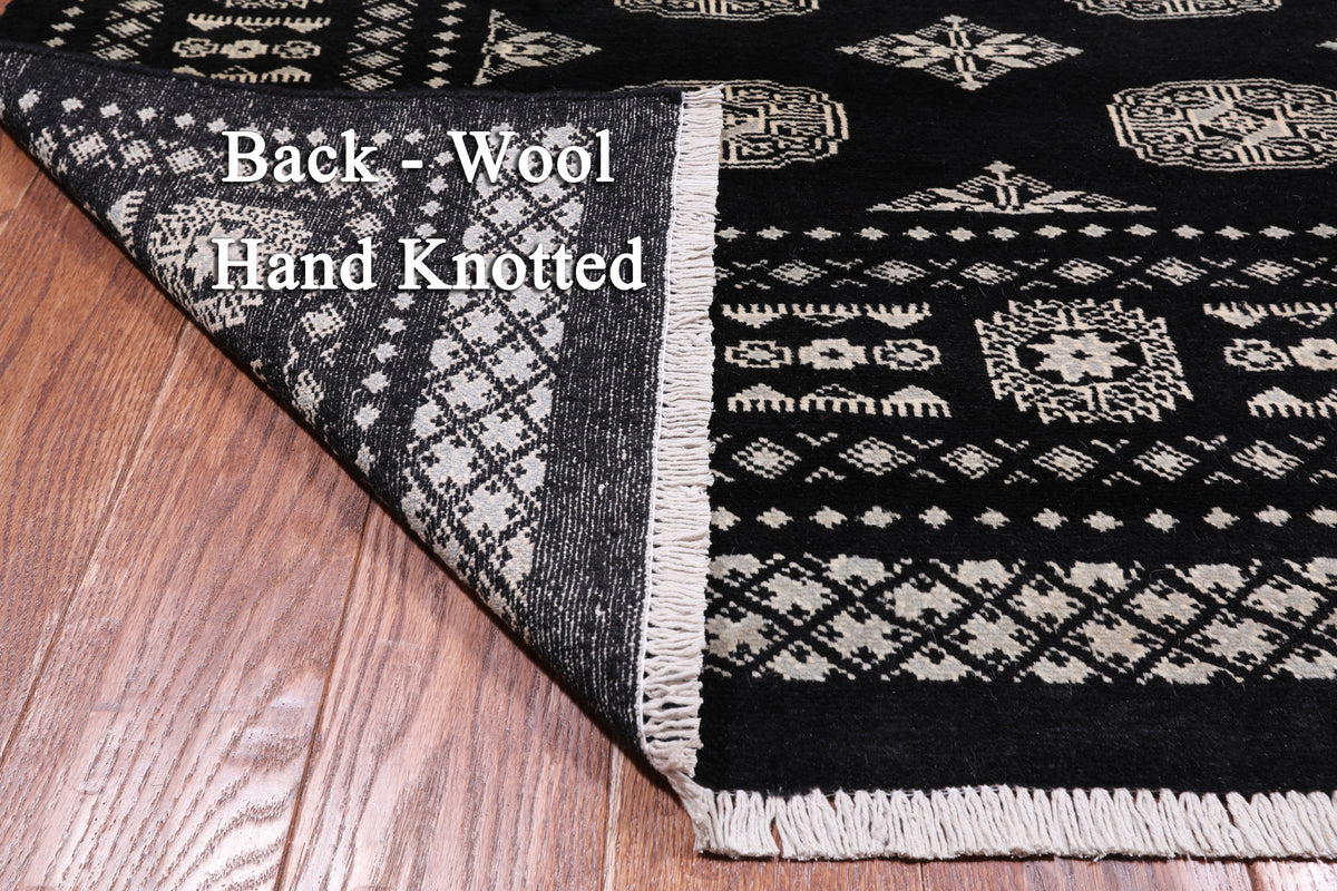 Black Bokhara Hand-Knotted Wool Rug - 5' 7" X 8' 3"