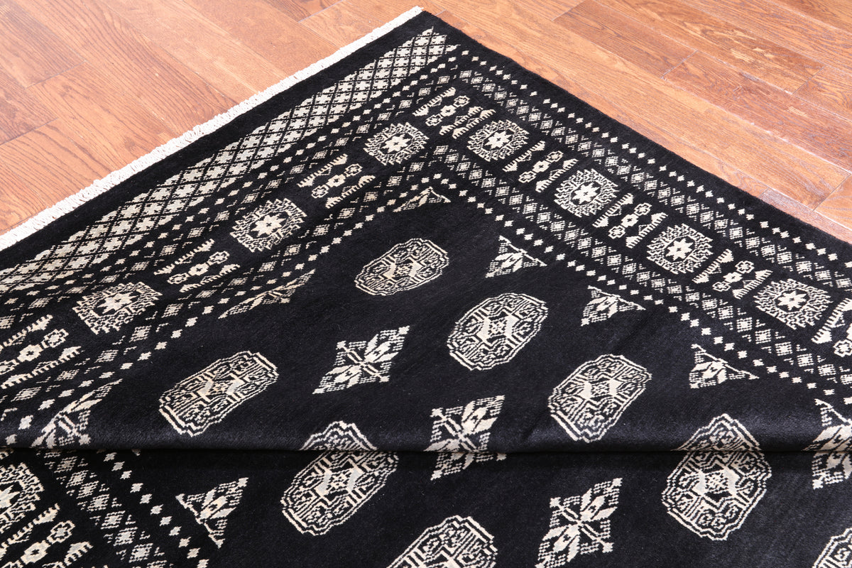 Black Bokhara Hand-Knotted Wool Rug - 5' 7" X 8' 3"