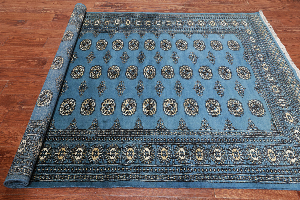Blue Bokhara Hand Knotted Wool Rug - 5' 6" X 7' 10"