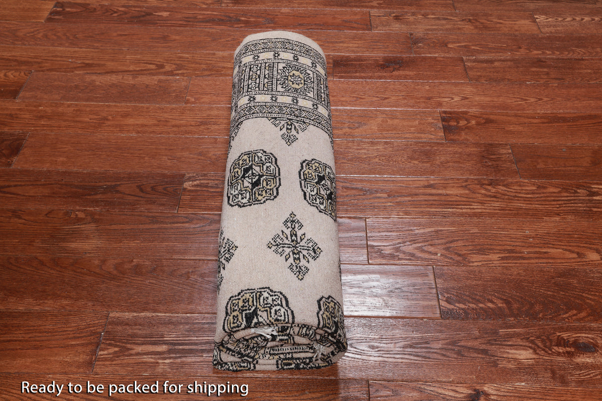 Ivory Bokhara Handmade Wool Rug - 5' 6" X 7' 10"