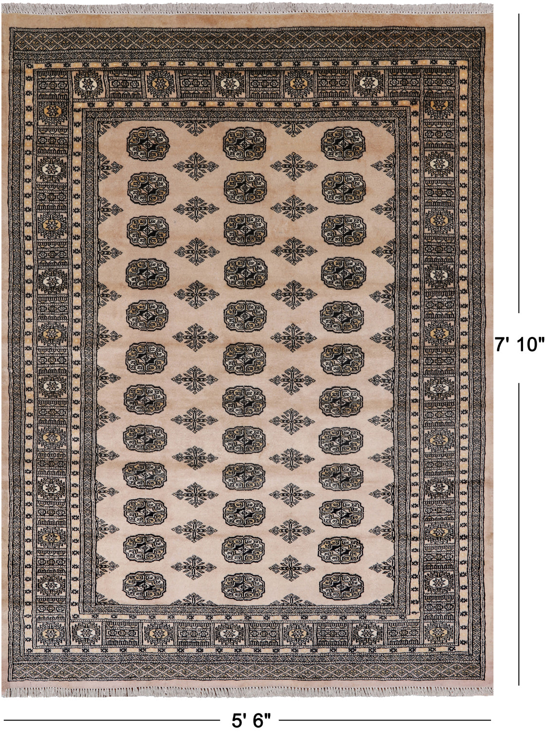 Ivory Bokhara Handmade Wool Rug - 5' 6" X 7' 10"