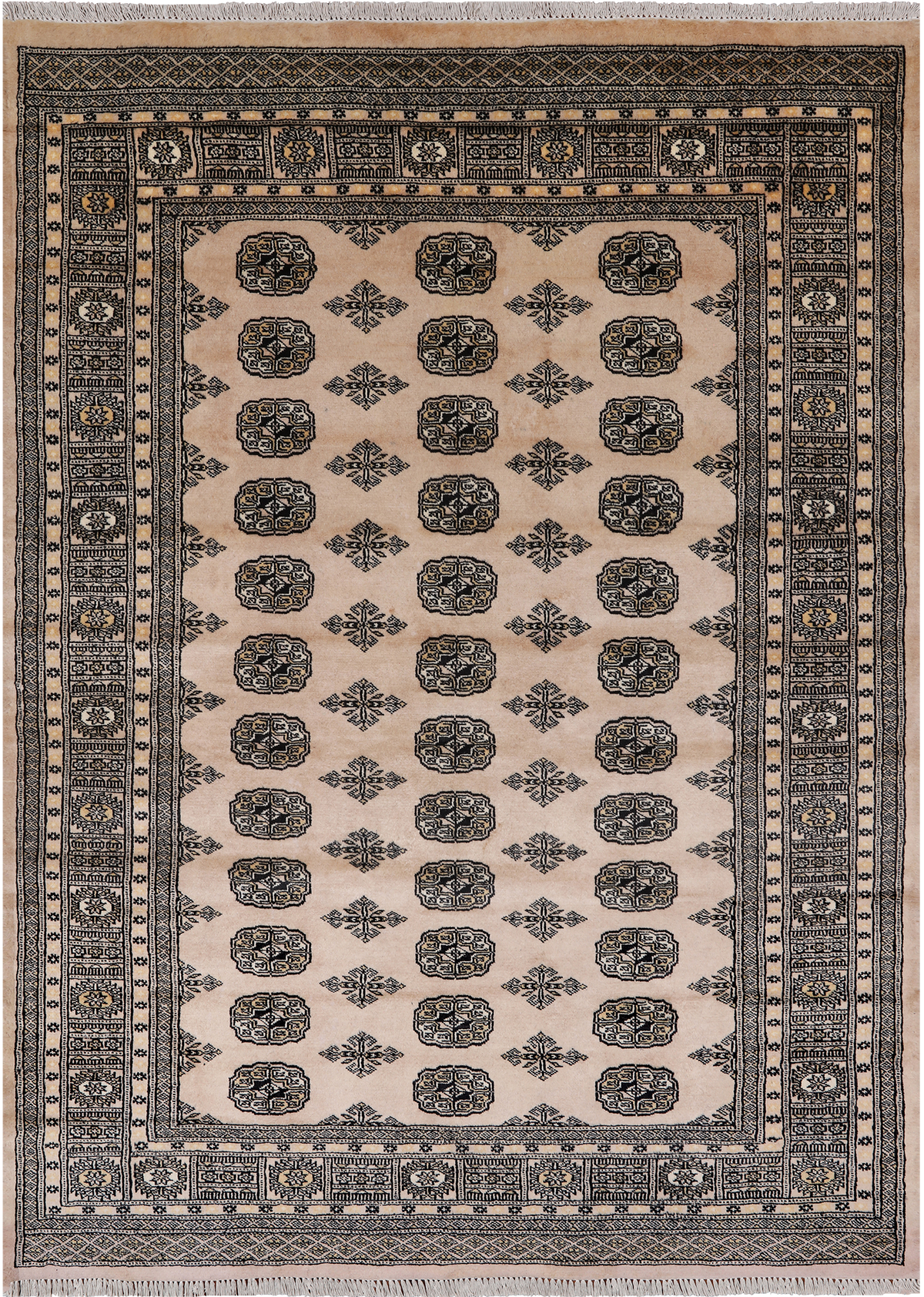 Ivory Bokhara Handmade Wool Rug - 5' 6" X 7' 10"