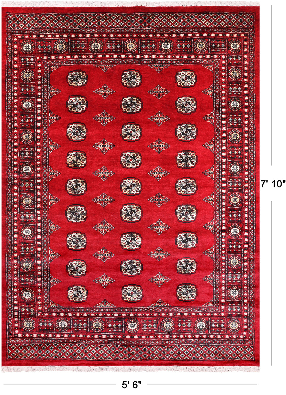 Red Bokhara Hand Knotted Wool Rug - 5' 6" X 7' 10"