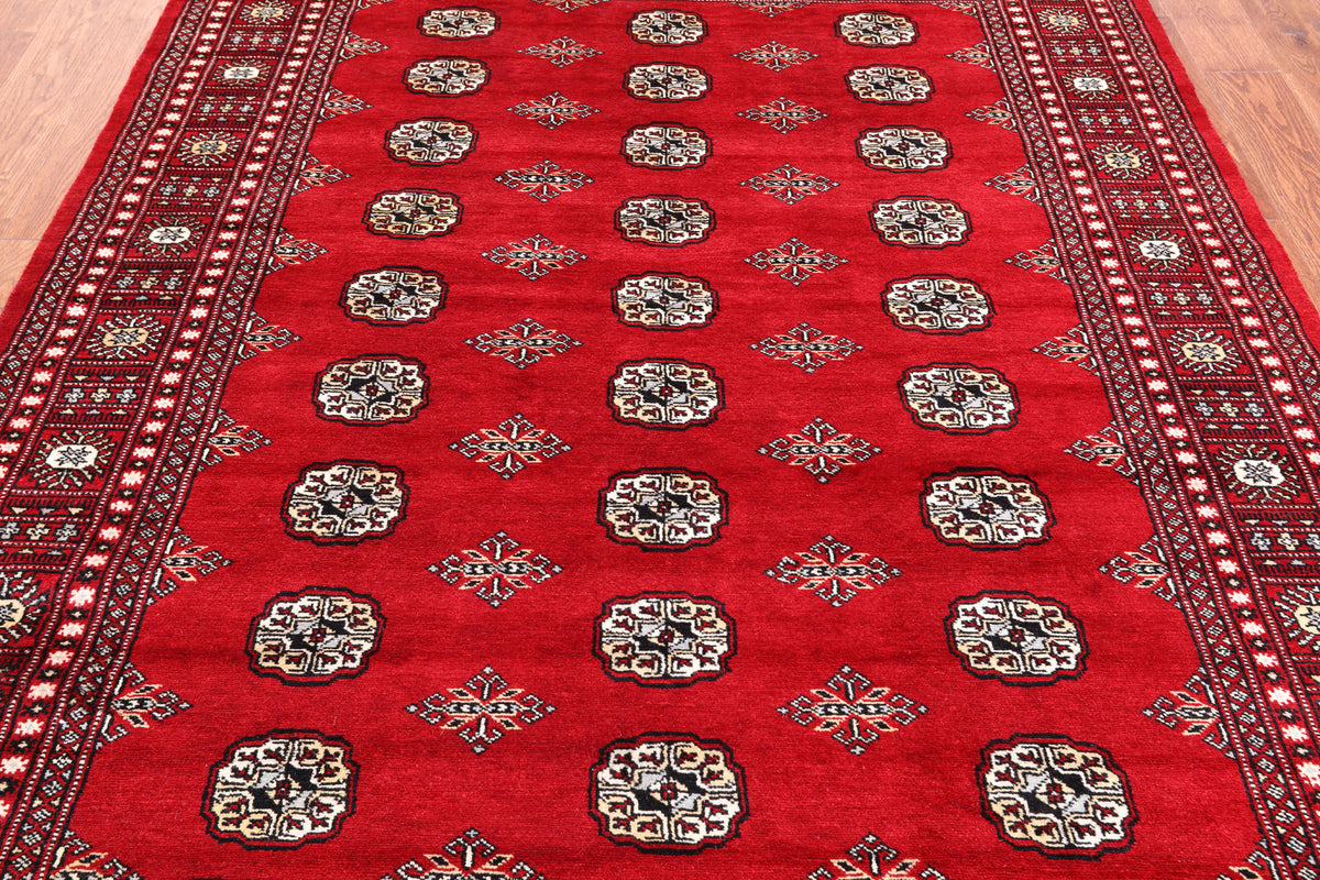 Red Bokhara Hand Knotted Wool Rug - 5' 6" X 7' 10"