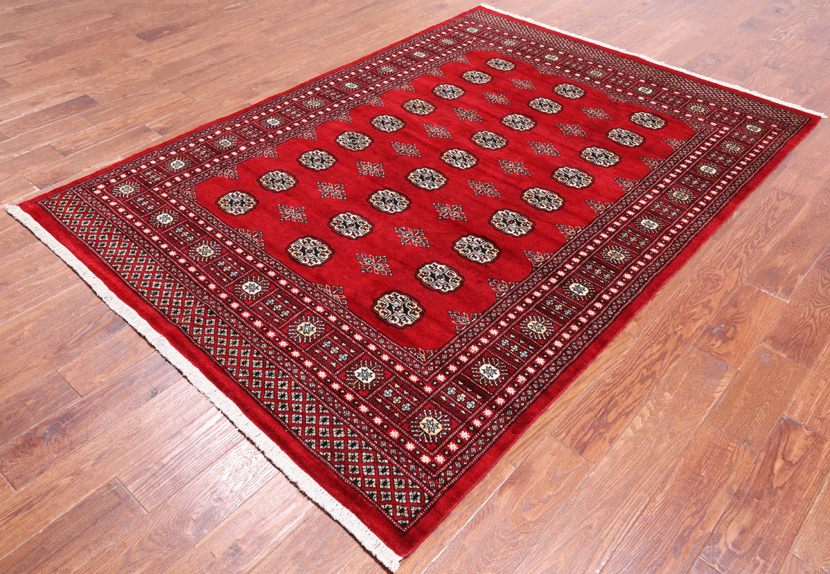 Red Bokhara Hand Knotted Wool Rug - 5' 6" X 7' 10"