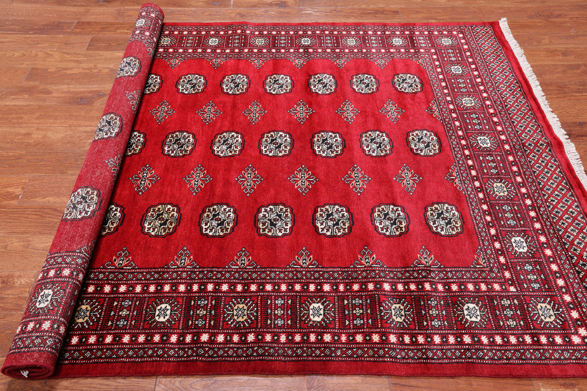 Red Bokhara Hand Knotted Wool Rug - 5' 6" X 7' 10"