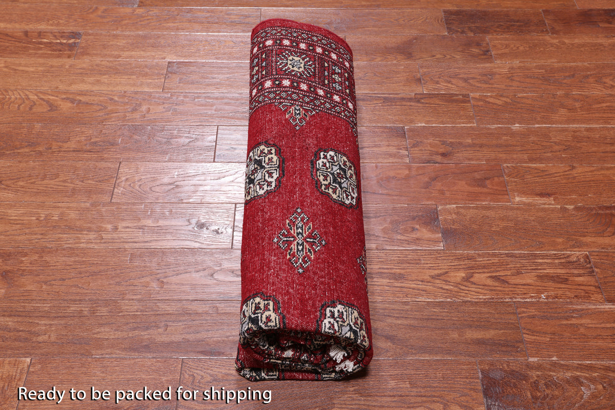 Red Bokhara Hand Knotted Wool Rug - 5' 6" X 7' 10"