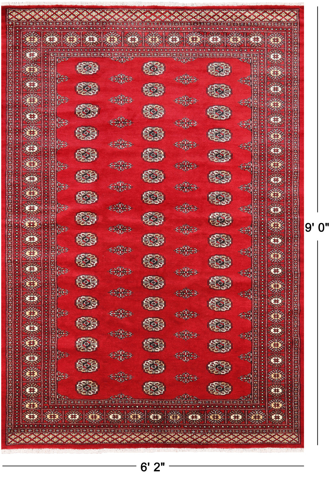Red Bokhara Handmade Wool Rug - 6' 2" X 9' 0"