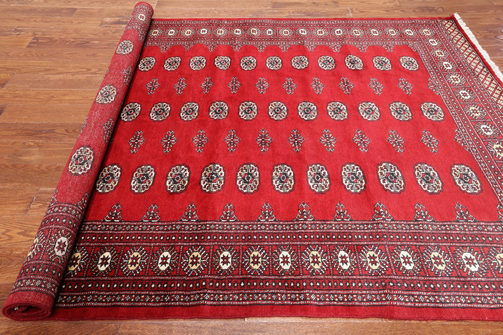 Red Bokhara Handmade Wool Rug - 6' 2" X 9' 0"