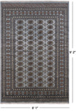 Grey Bokhara Handmade Wool Rug - 6' 1" X 9' 2"