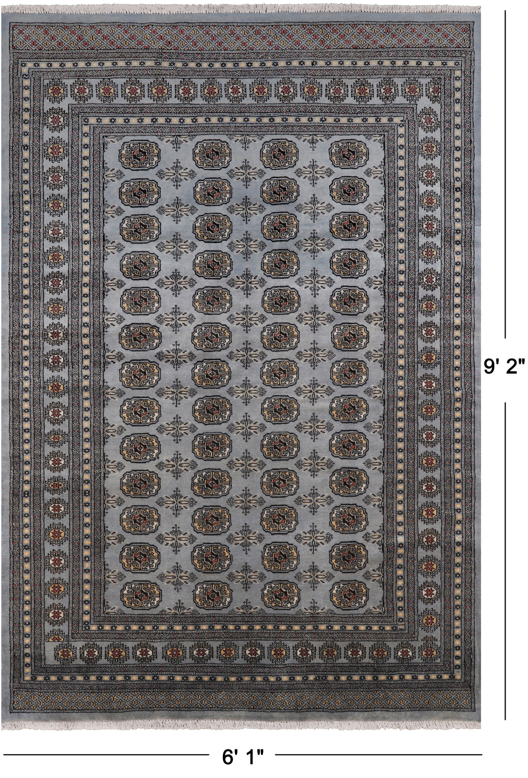 Grey Bokhara Handmade Wool Rug - 6' 1" X 9' 2"