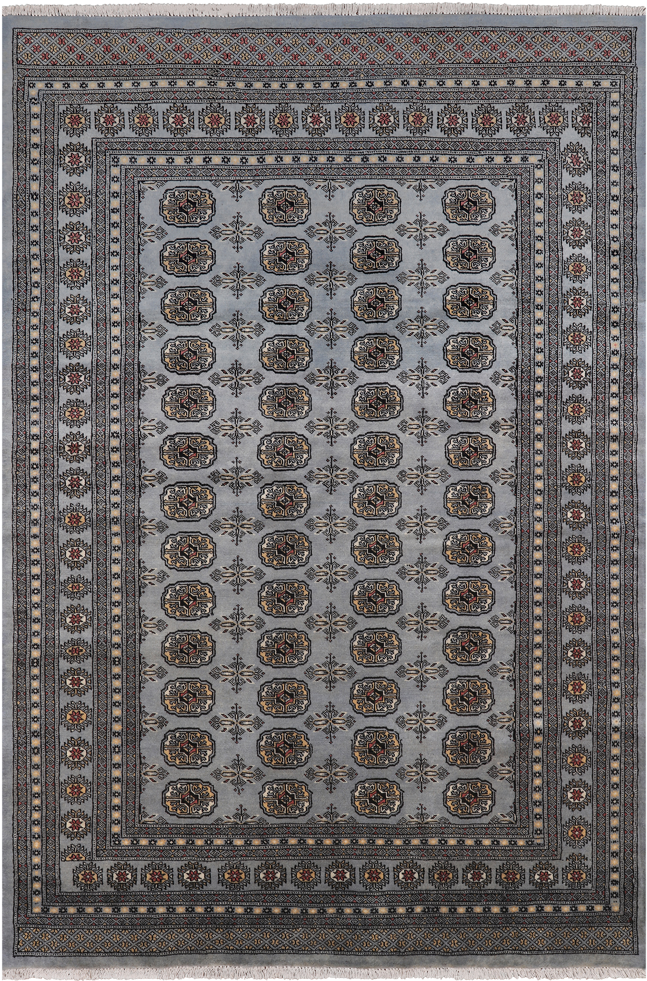 Grey Bokhara Handmade Wool Rug - 6' 1" X 9' 2"