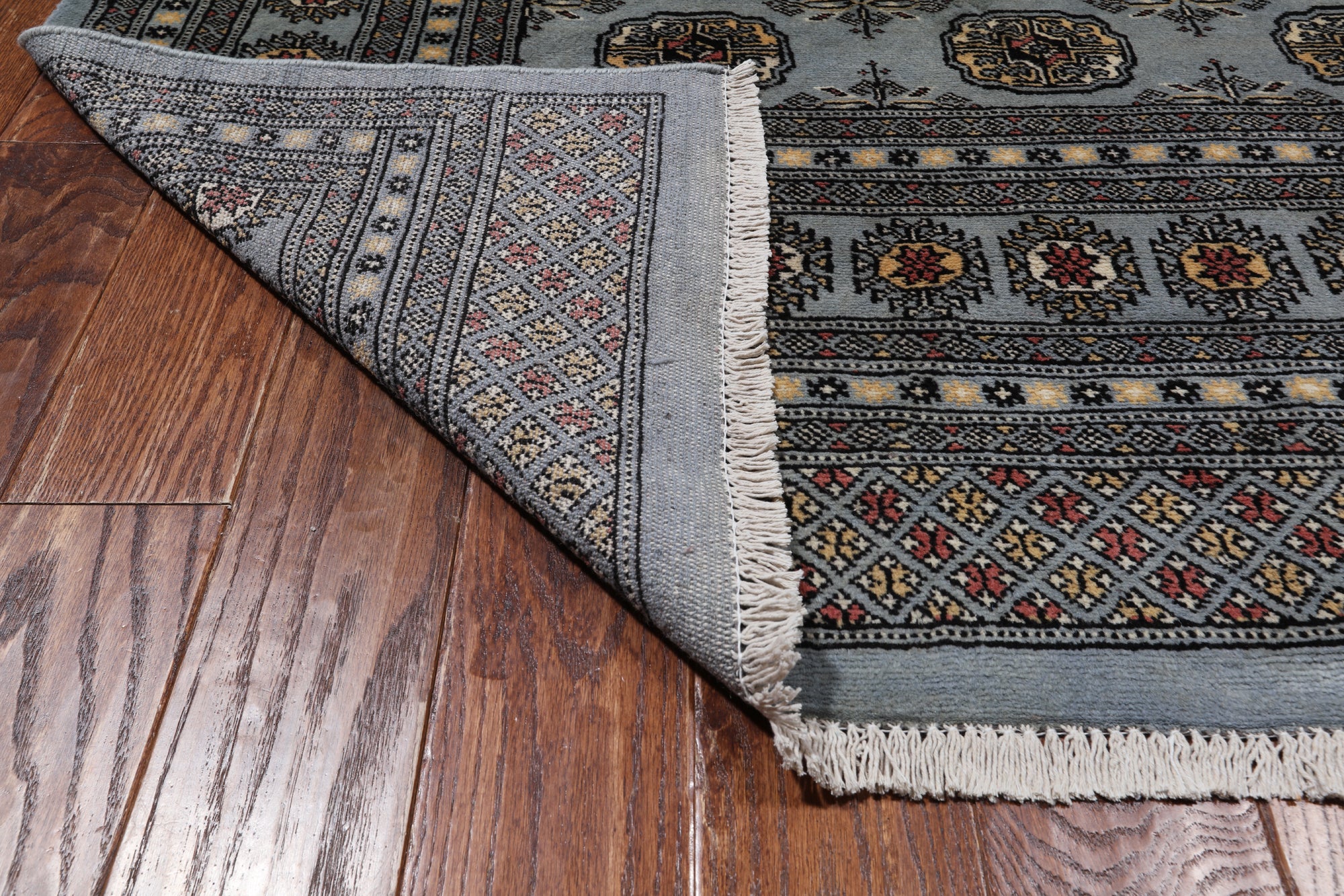 Grey Bokhara Handmade Wool Rug - 6' 1" X 9' 2"