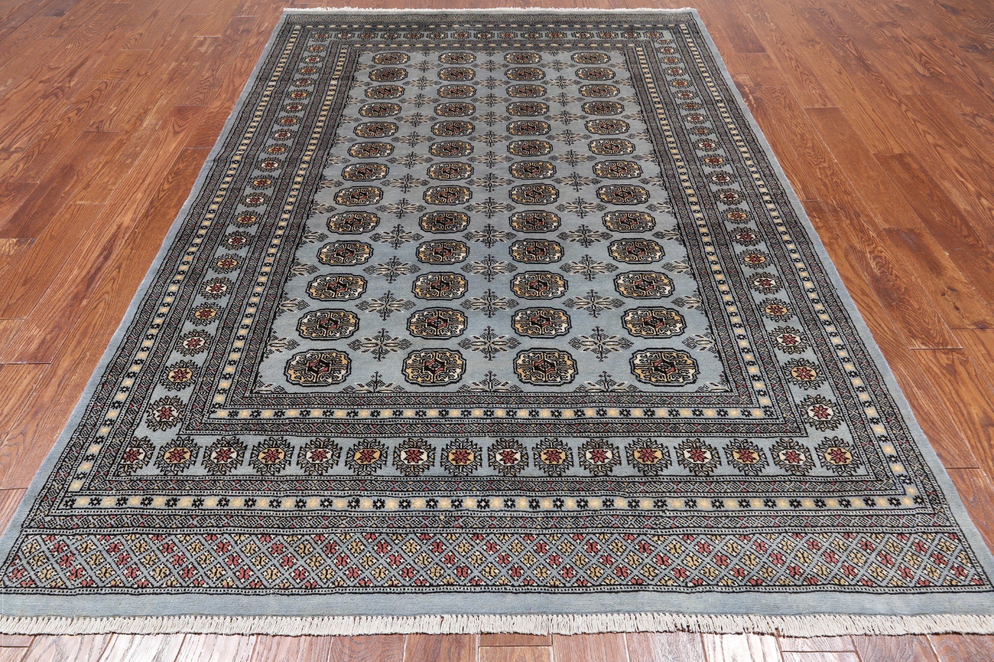 Grey Bokhara Handmade Wool Rug - 6' 1" X 9' 2"