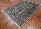 Grey Bokhara Handmade Wool Rug - 6' 1" X 9' 2"