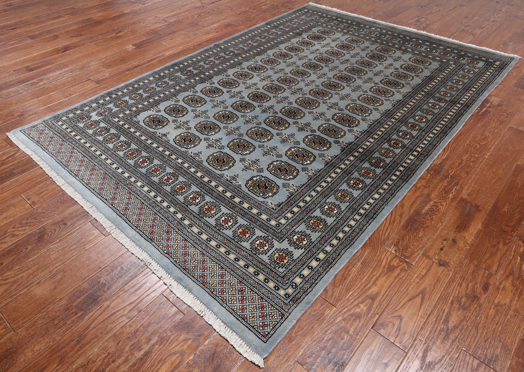 Grey Bokhara Handmade Wool Rug - 6' 1" X 9' 2"