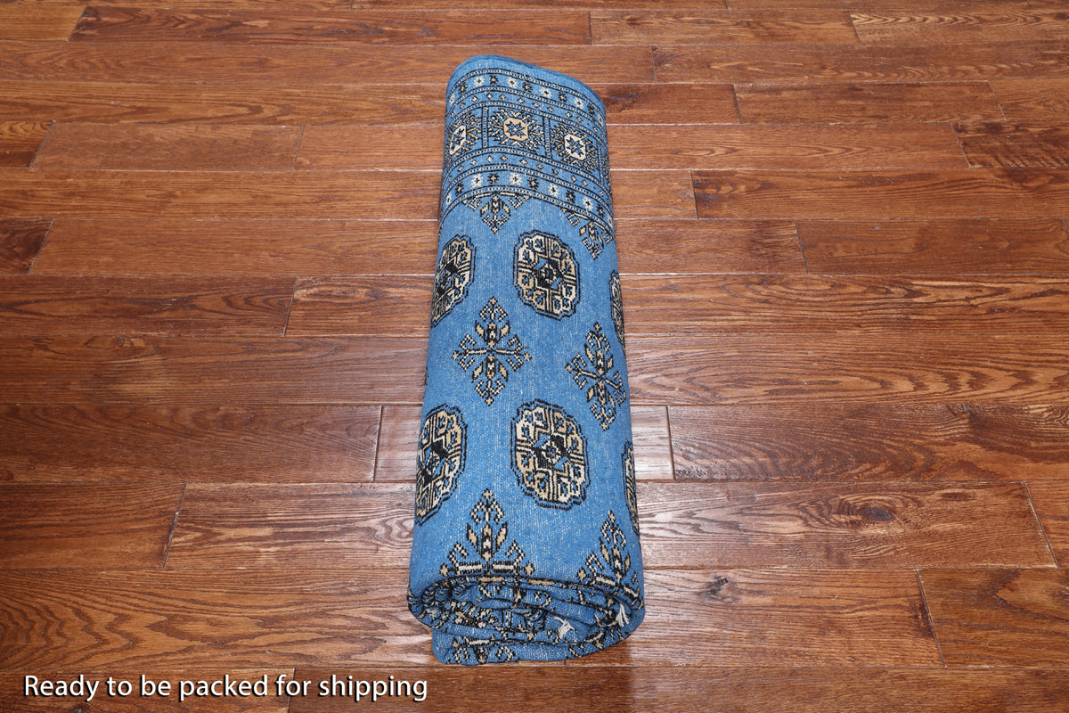 Blue Bokhara Hand Knotted Wool Rug - 6' 1" X 8' 11"