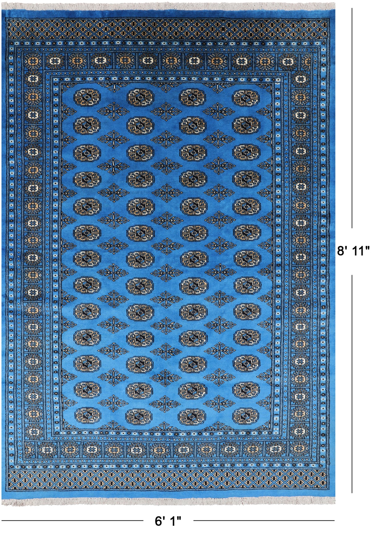 Blue Bokhara Hand Knotted Wool Rug - 6' 1" X 8' 11"