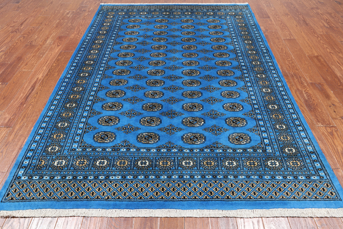 Blue Bokhara Hand Knotted Wool Rug - 6' 1" X 8' 11"