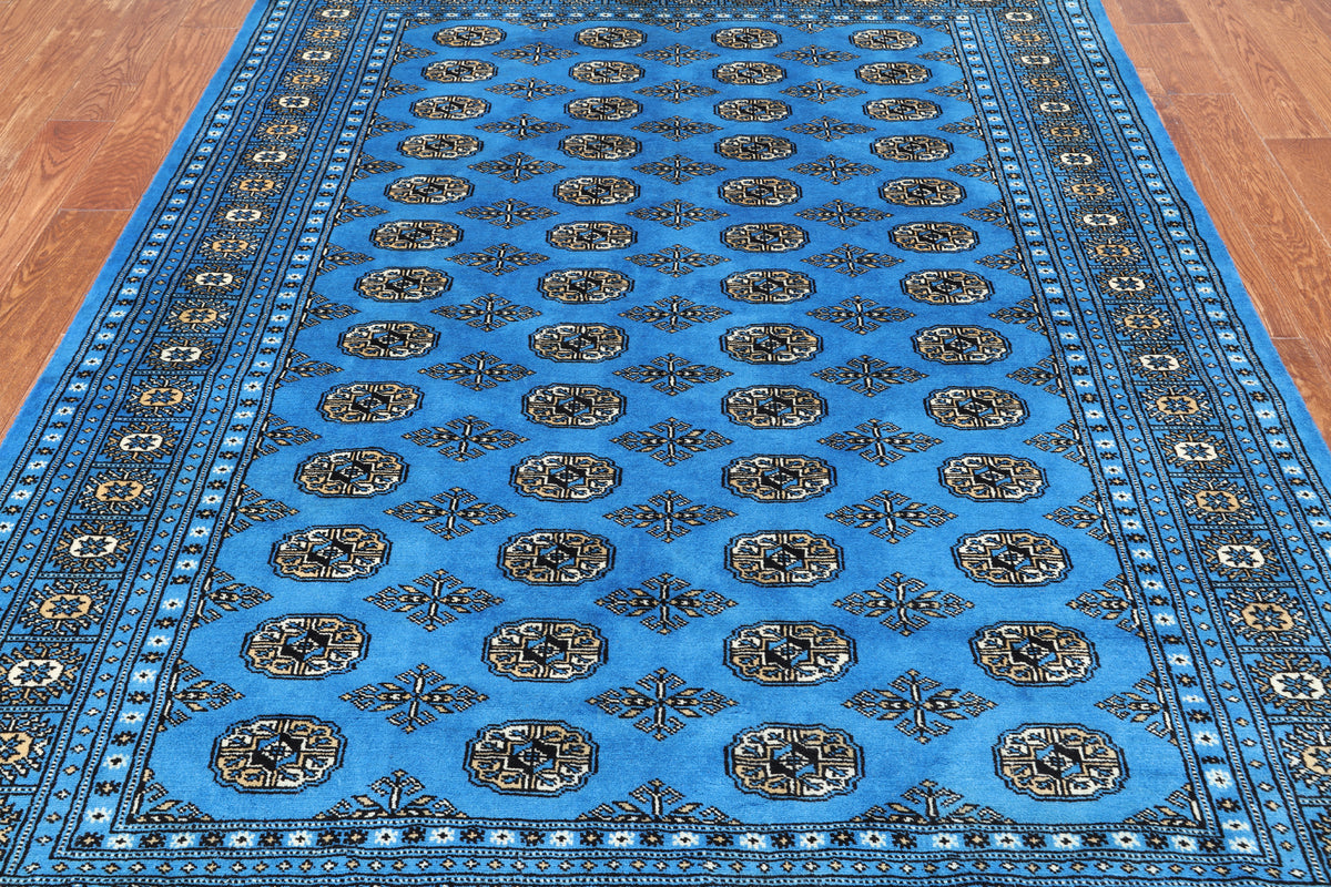 Blue Bokhara Hand Knotted Wool Rug - 6' 1" X 8' 11"
