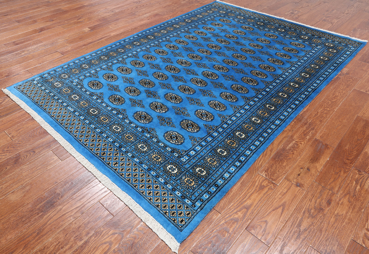 Blue Bokhara Hand Knotted Wool Rug - 6' 1" X 8' 11"