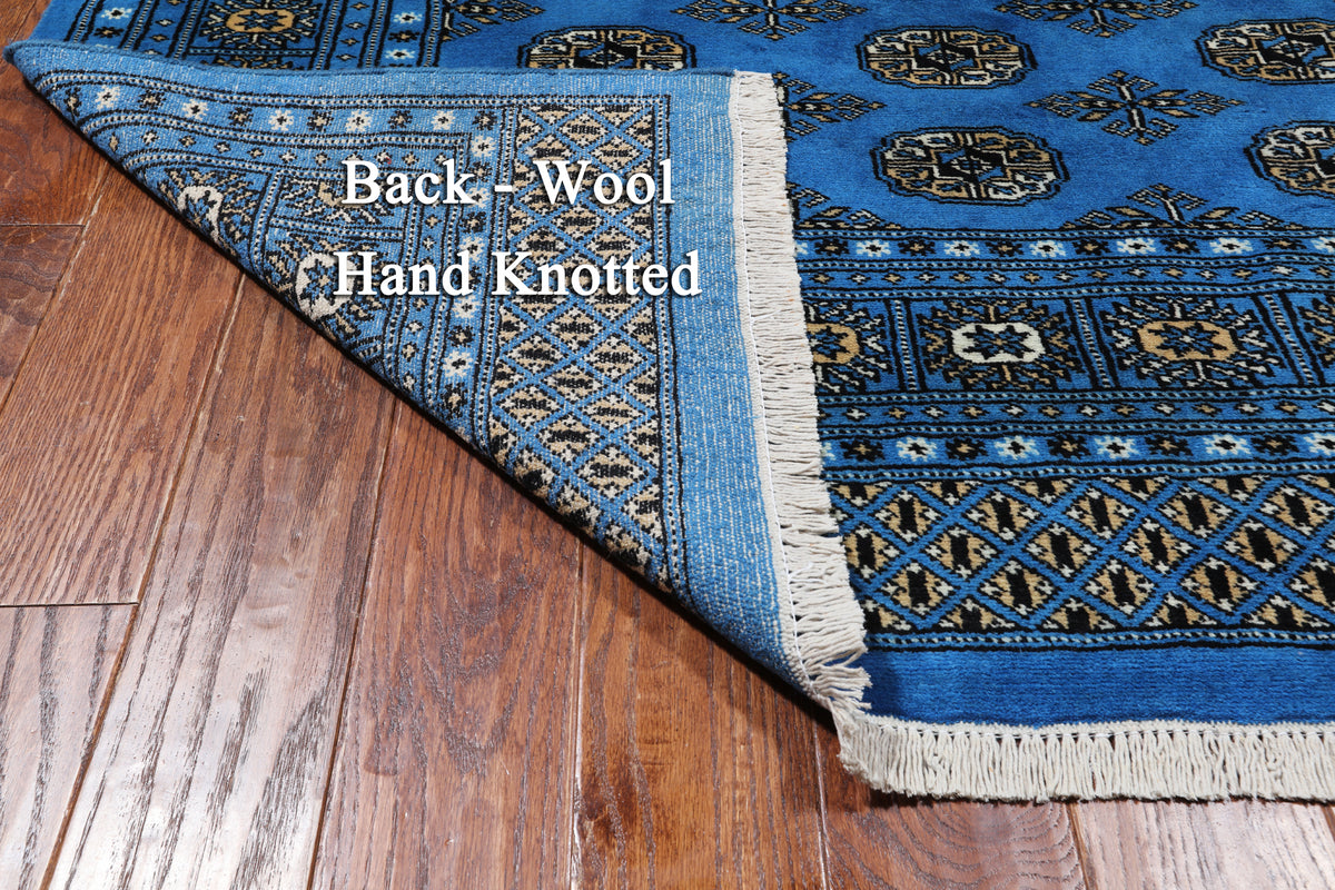 Blue Bokhara Hand Knotted Wool Rug - 6' 1" X 8' 11"