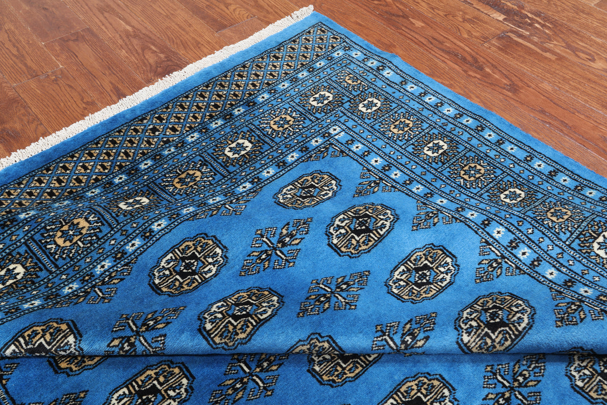 Blue Bokhara Hand Knotted Wool Rug - 6' 1" X 8' 11"