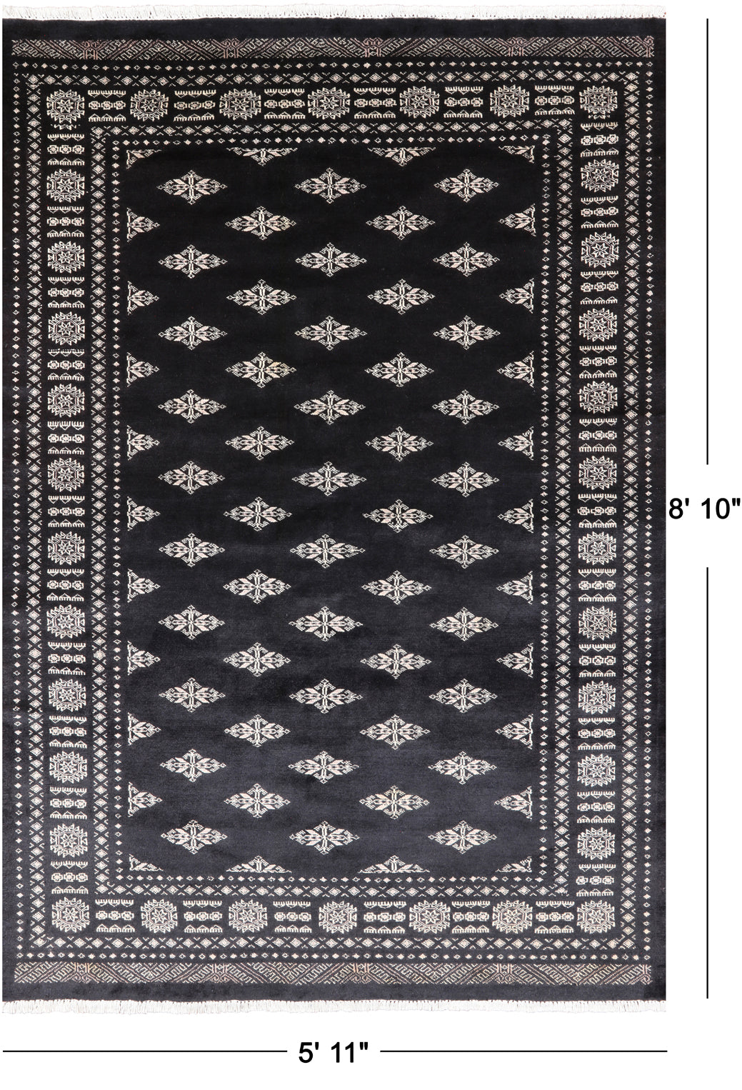 Black Bokhara Handmade Wool Rug - 5' 11" X 8' 10"