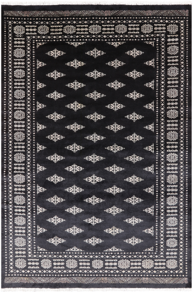 Black Bokhara Handmade Wool Rug - 5' 11" X 8' 10"