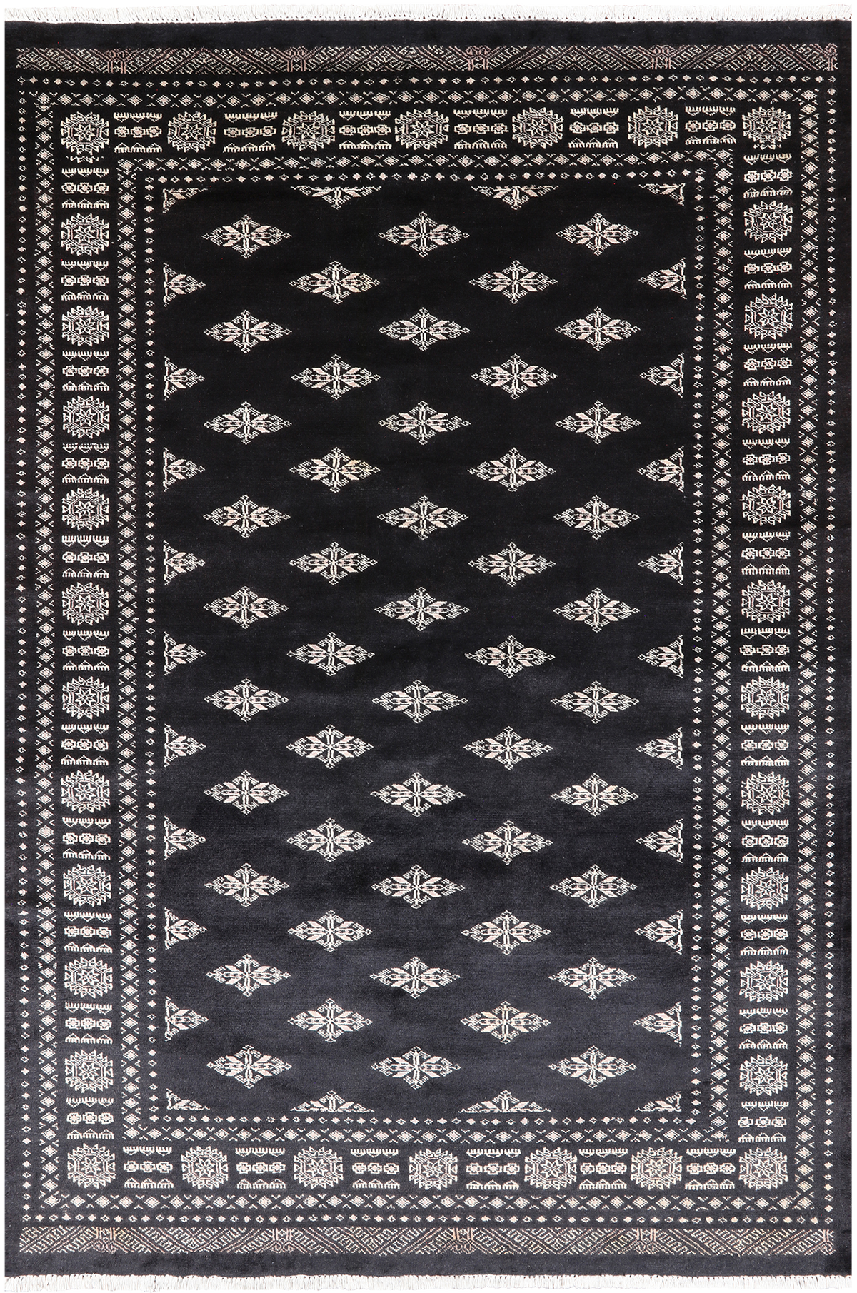 Black Bokhara Handmade Wool Rug - 5' 11" X 8' 10"