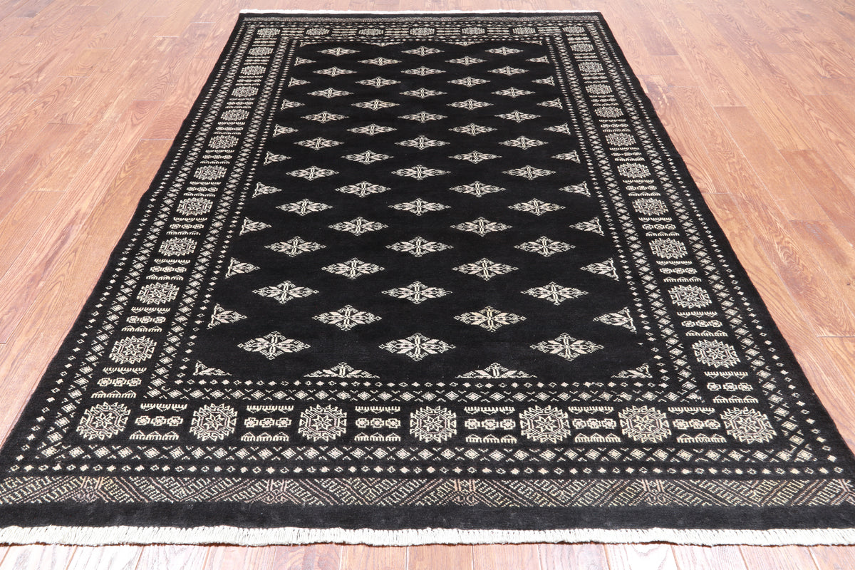 Black Bokhara Handmade Wool Rug - 5' 11" X 8' 10"