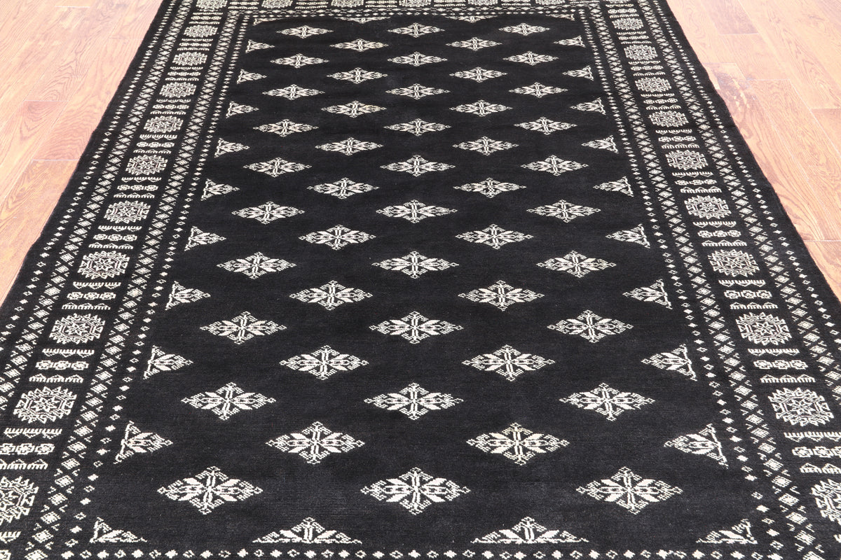 Black Bokhara Handmade Wool Rug - 5' 11" X 8' 10"