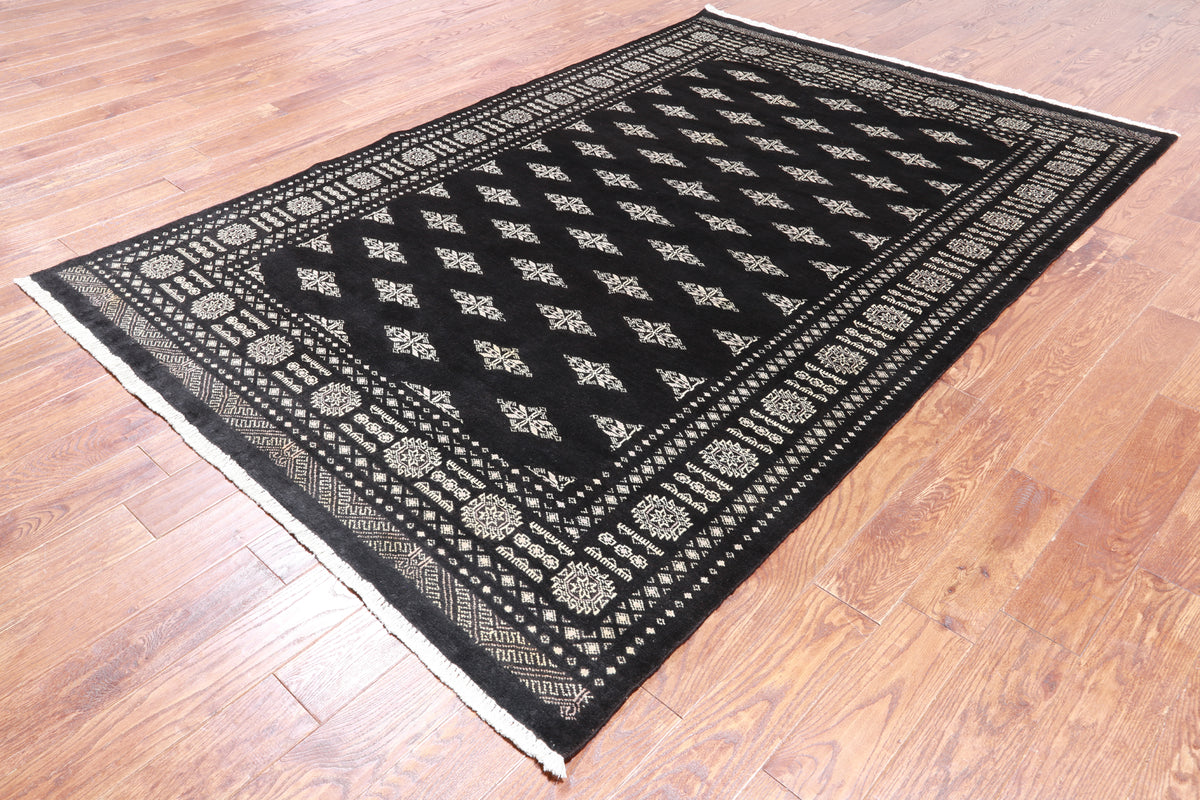 Black Bokhara Handmade Wool Rug - 5' 11" X 8' 10"