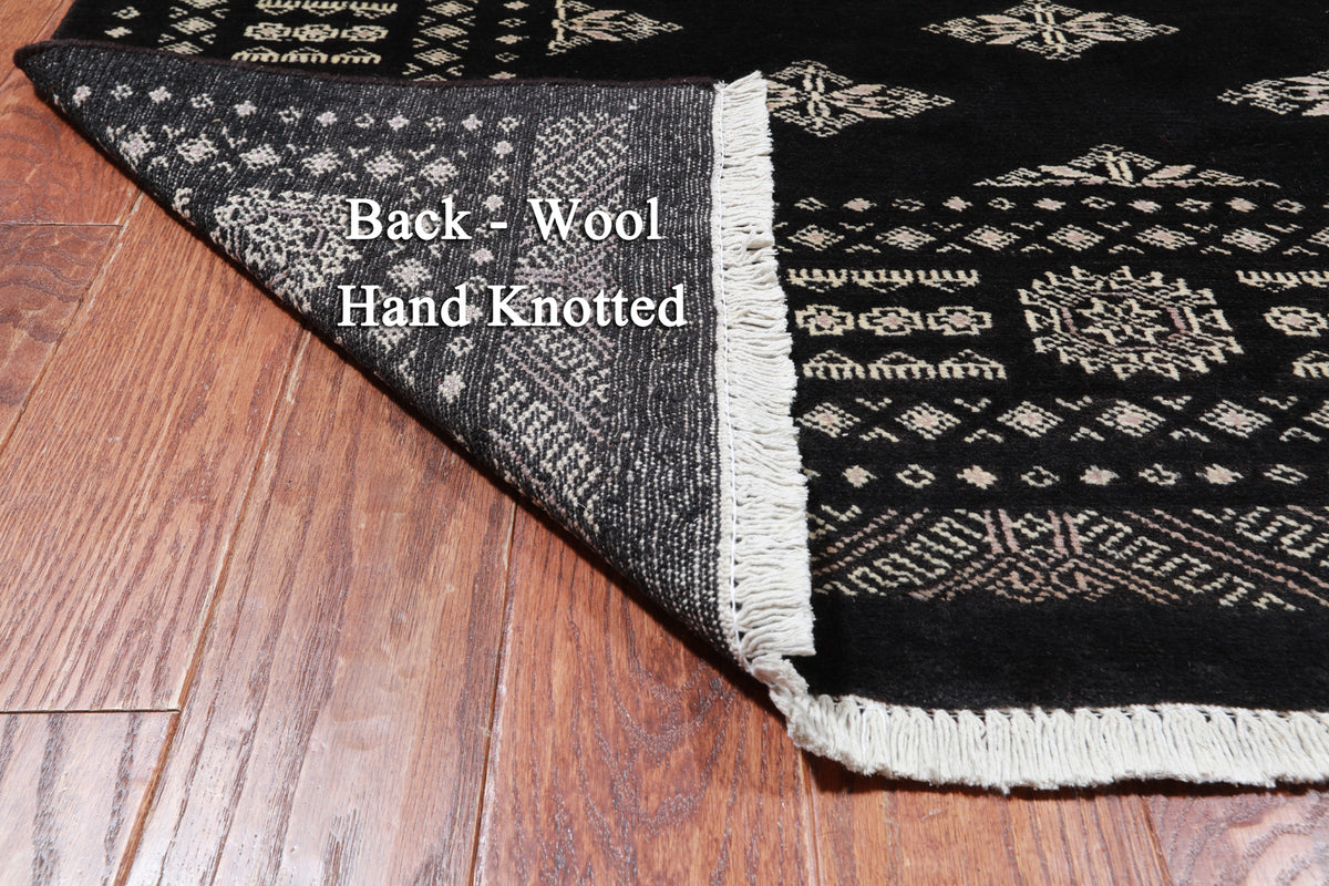 Black Bokhara Handmade Wool Rug - 5' 11" X 8' 10"
